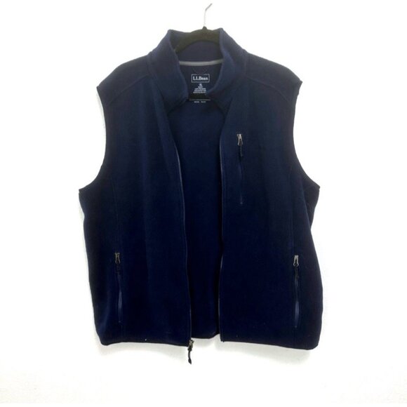 LL Bean Dark Blue Fleece Vest Jacket Mens XL Hiking USA Full Zip Pockets - Picture 5 of 8